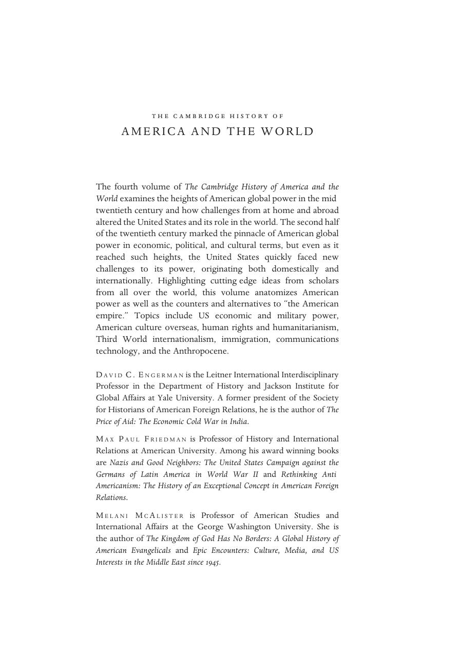 The Cambridge History of America and the World: Volume 4, 1945 to the Present by David Engerman; Max Paul Friedman; Melani McAlister
