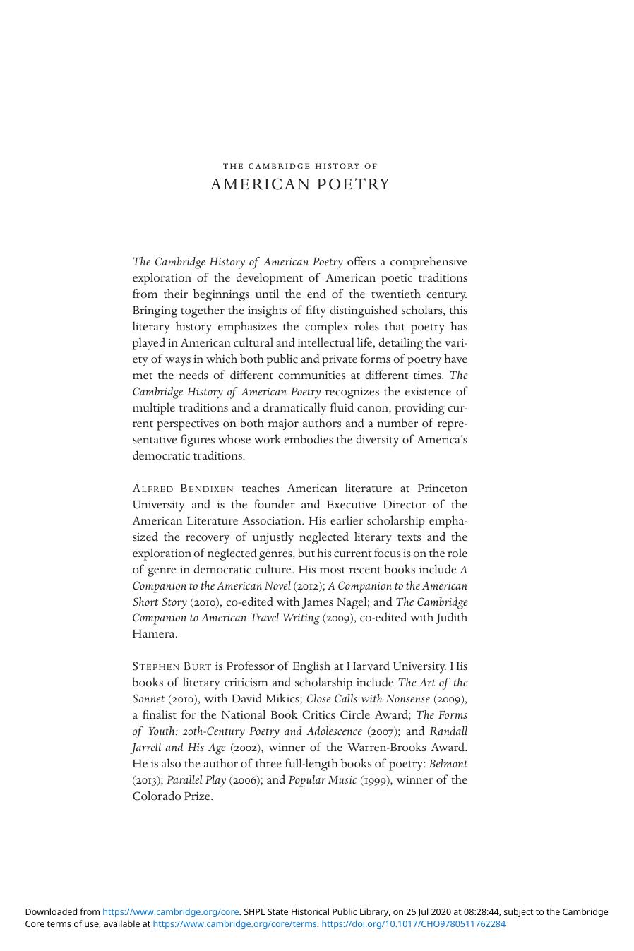 The Cambridge History of American Poetry by Unknown