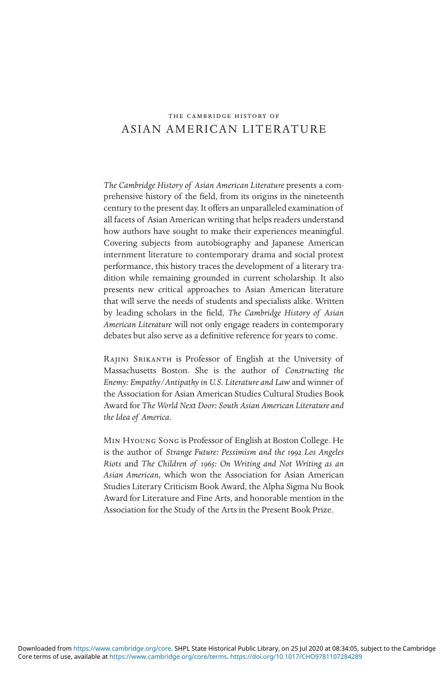 The Cambridge History of Asian American Literature by Unknown