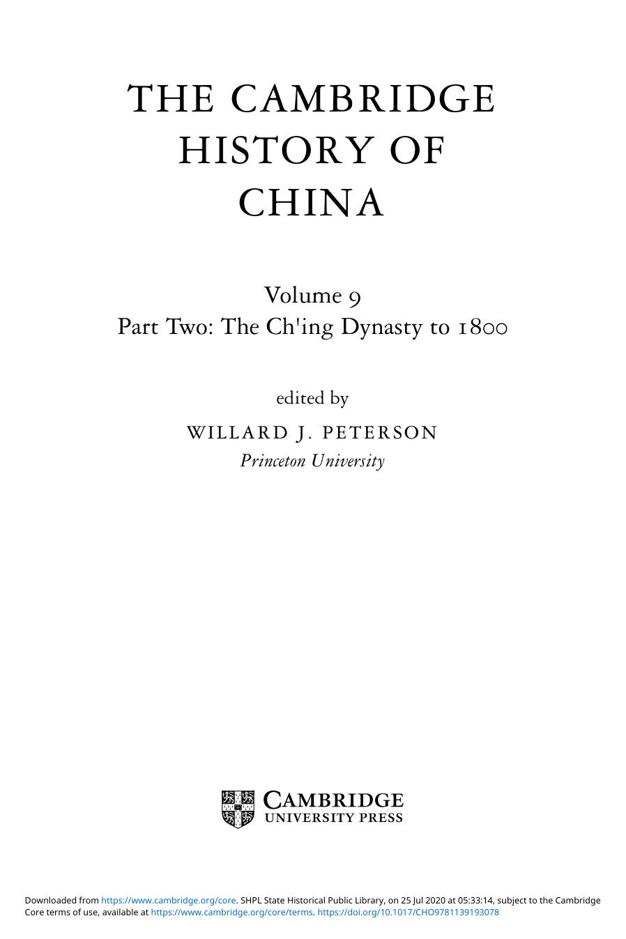 The Cambridge History of China, Volume 9, Part 2 by Unknown