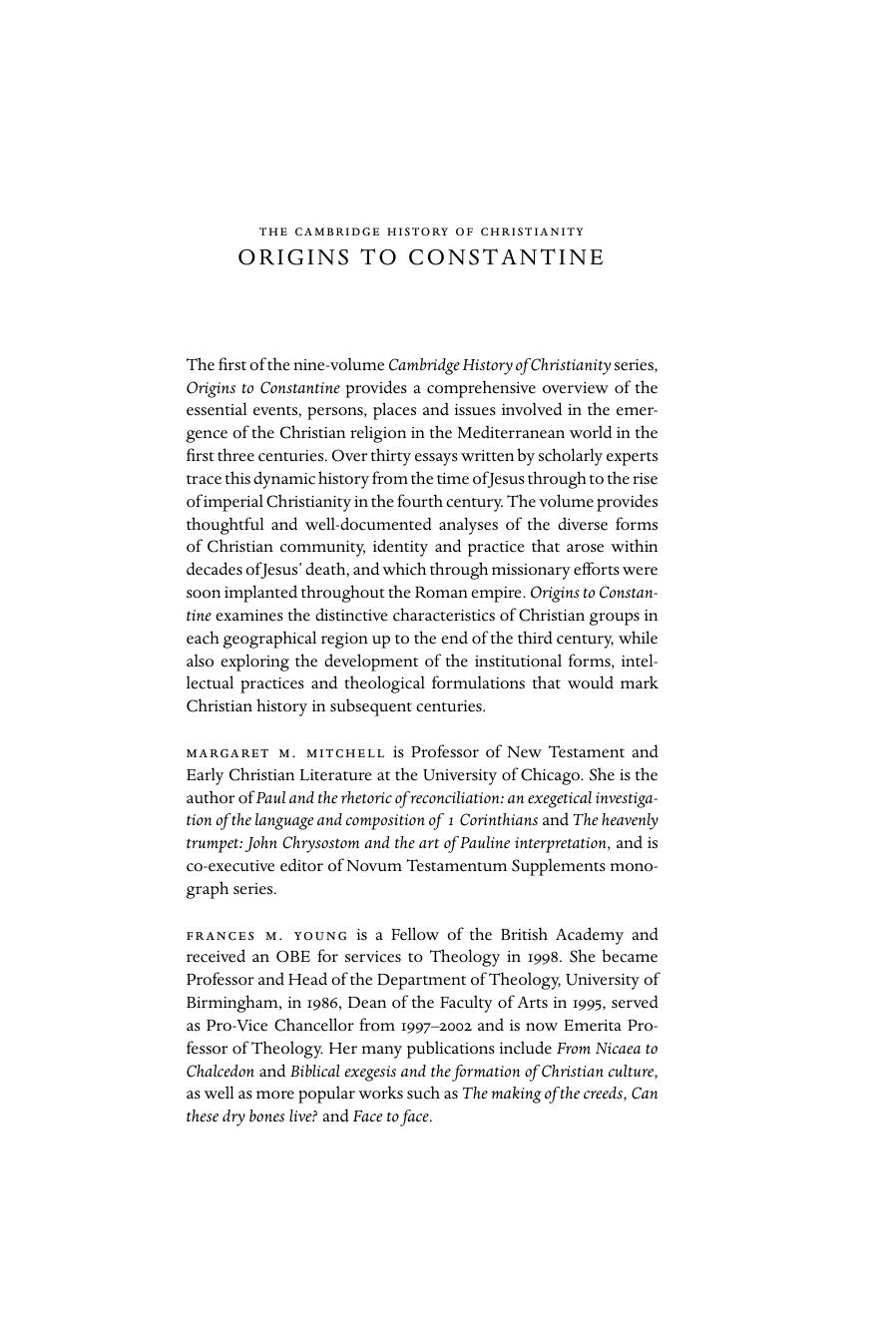 The Cambridge History of Christianity, Volume 1: Origins to Constantine by Margaret M. Mitchell Frances M. Young