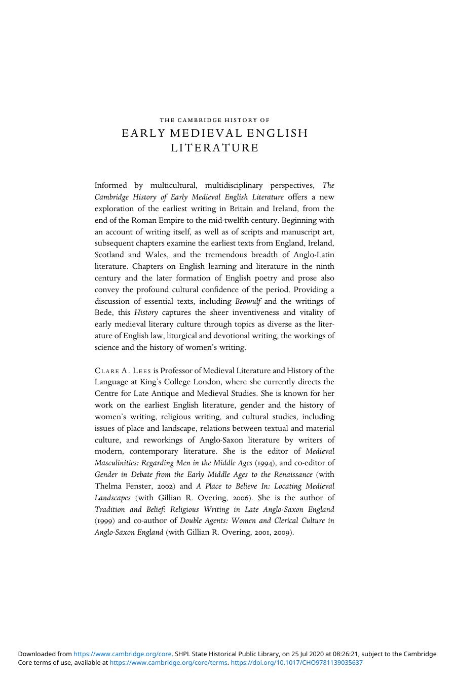 The Cambridge History of Early Medieval English Literature by Unknown