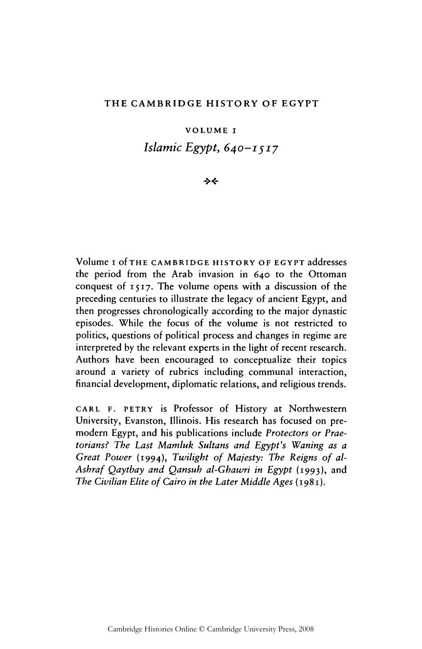 The Cambridge History of Egypt, Vol. 1: Islamic Egypt, 640-1517 (Volume 1) by Carl F. Petry