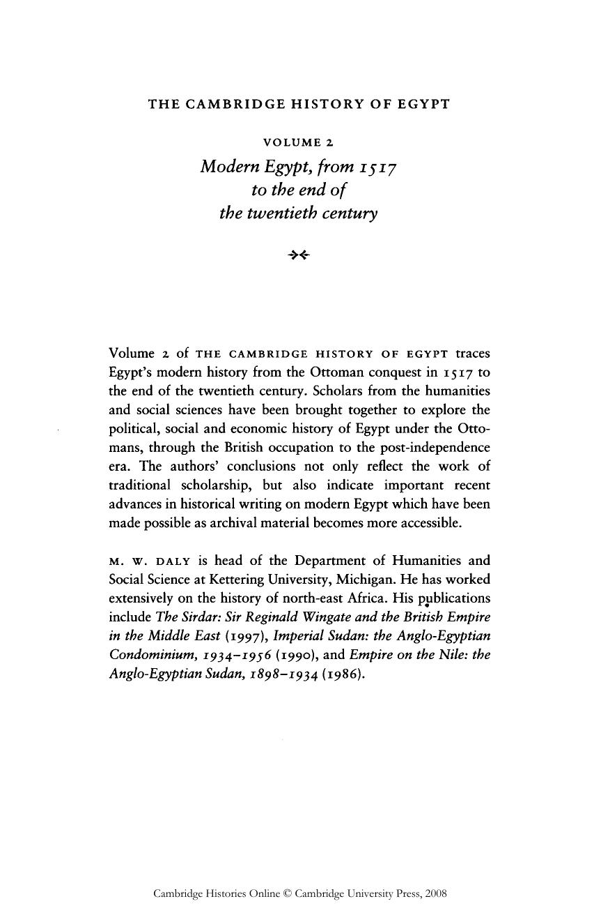 The Cambridge History of Egypt: Modern Egypt, From 1517 to the by M. W. Daly