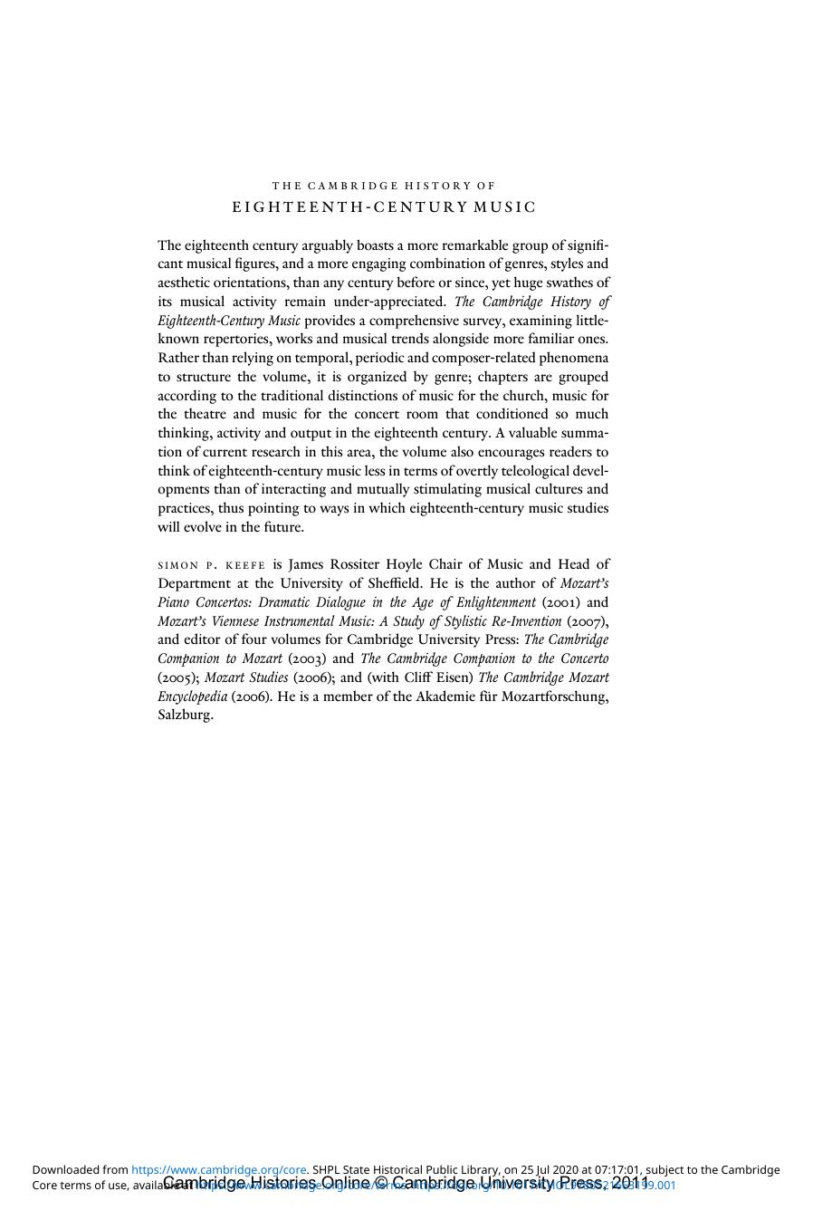 The Cambridge History of Eighteenth-Century Music by Unknown