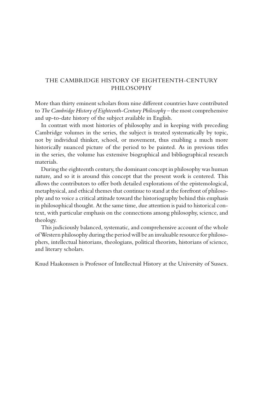 The Cambridge History of Eighteenth-Century Philosophy by Knud Haakonssen