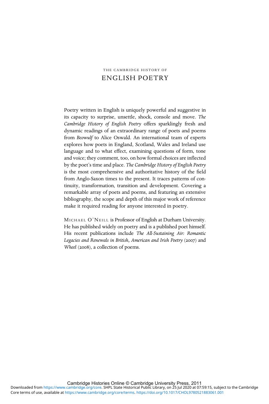 The Cambridge History of English Poetry by Unknown