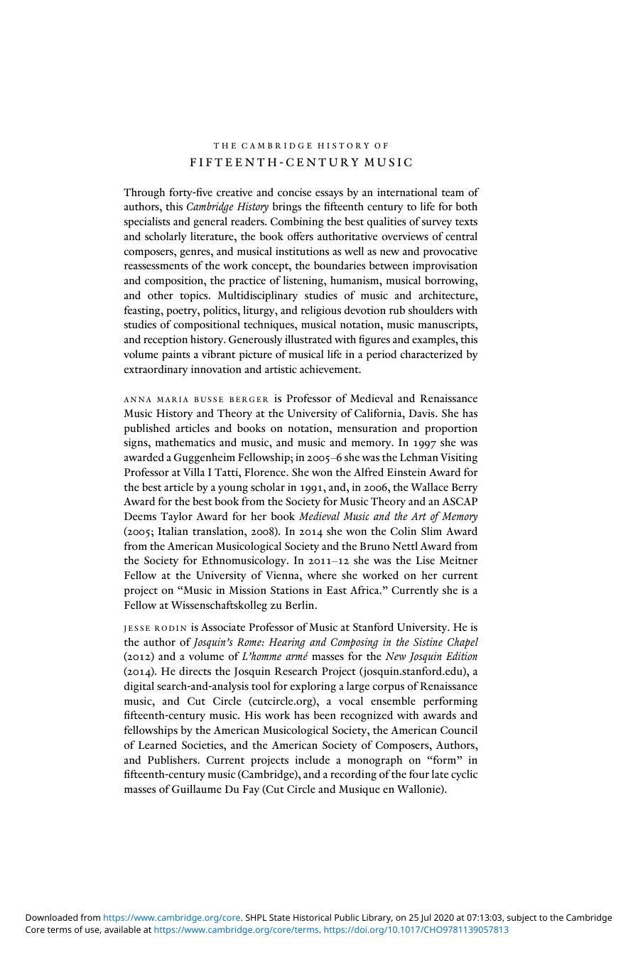 The Cambridge History of Fifteenth-Century Music by Unknown