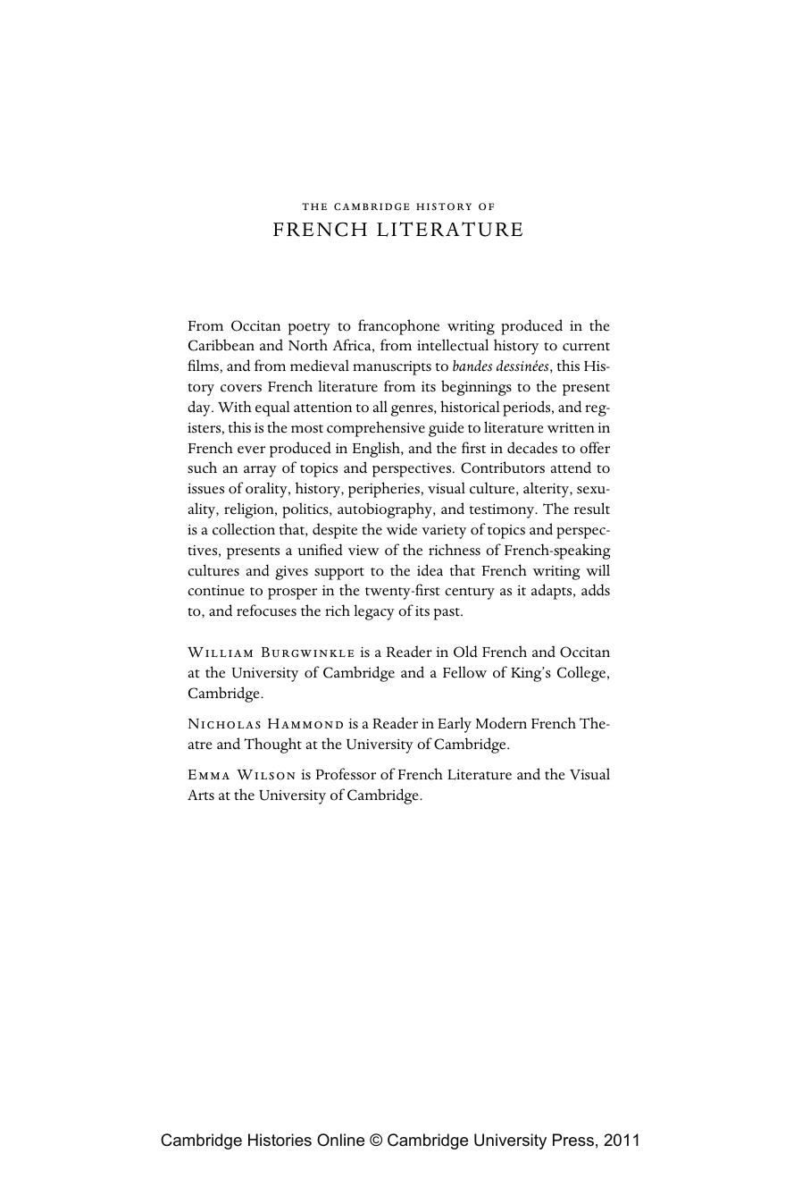 The Cambridge History of French Literature by Unknown