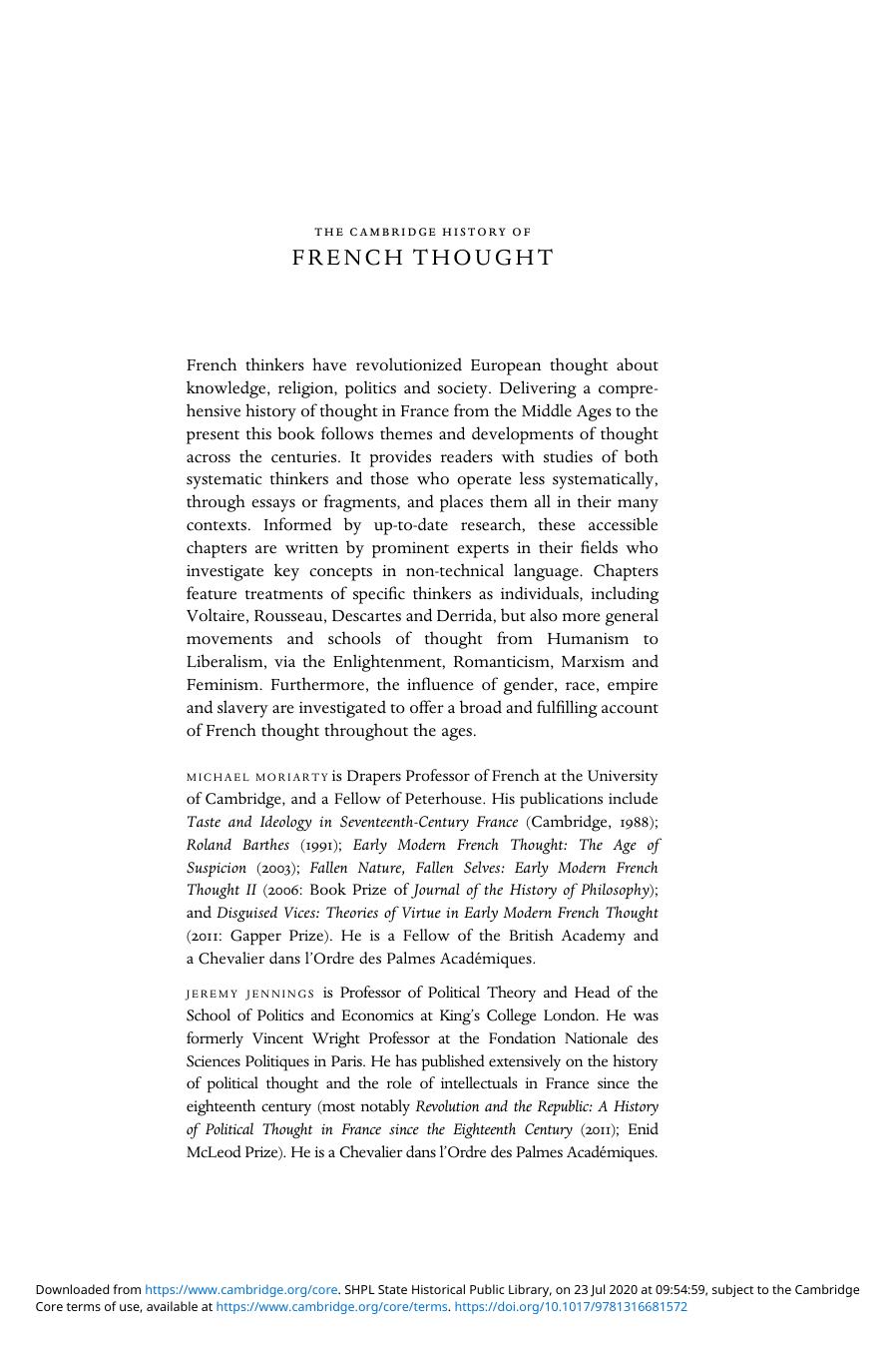 The Cambridge History of French Thought by Unknown