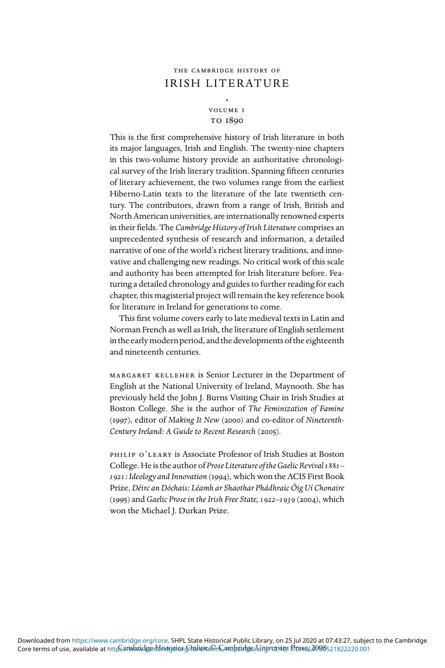 The Cambridge History of Irish Literature, Volume 1 by fqk