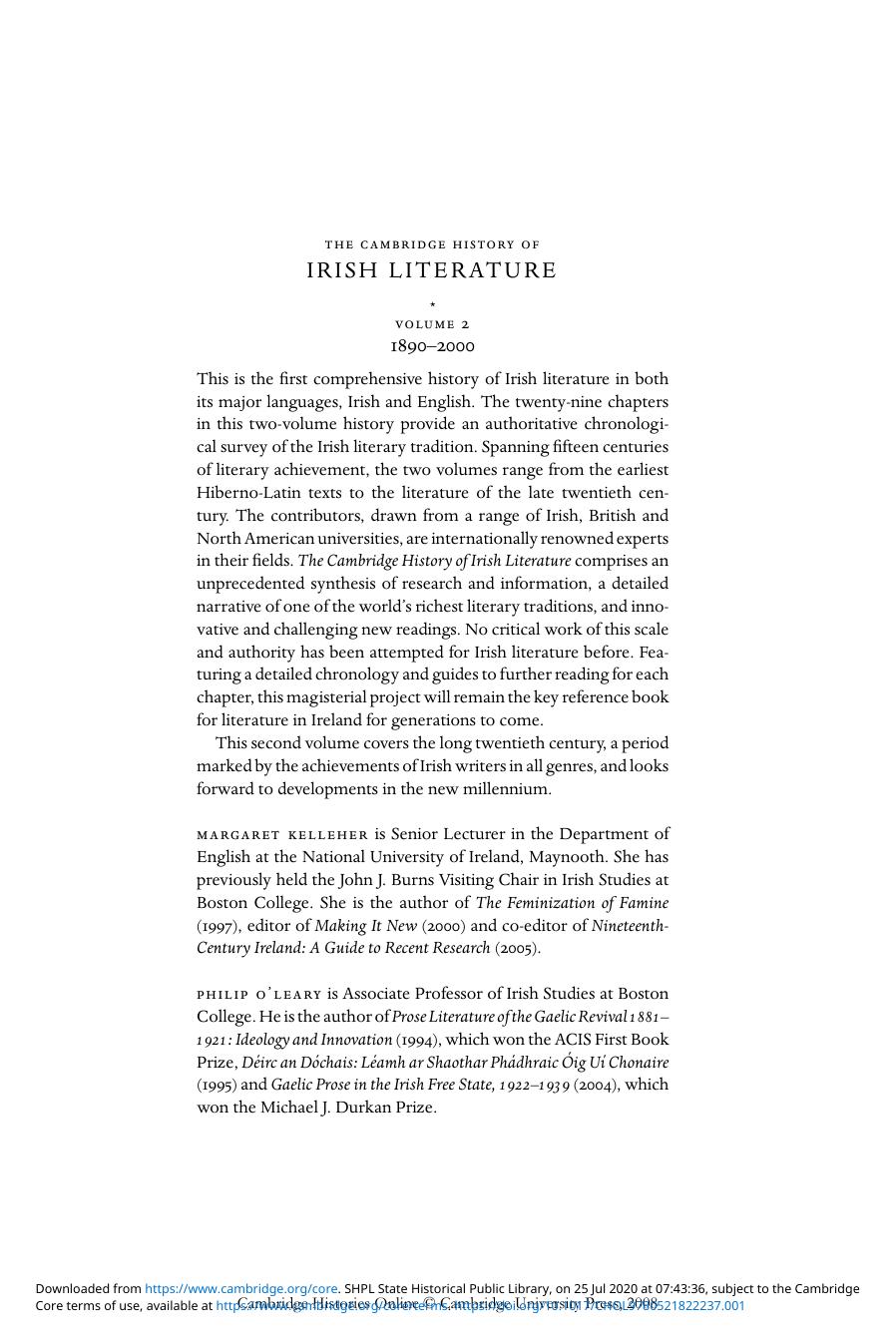 The Cambridge History of Irish Literature, Volume 2 by fqk