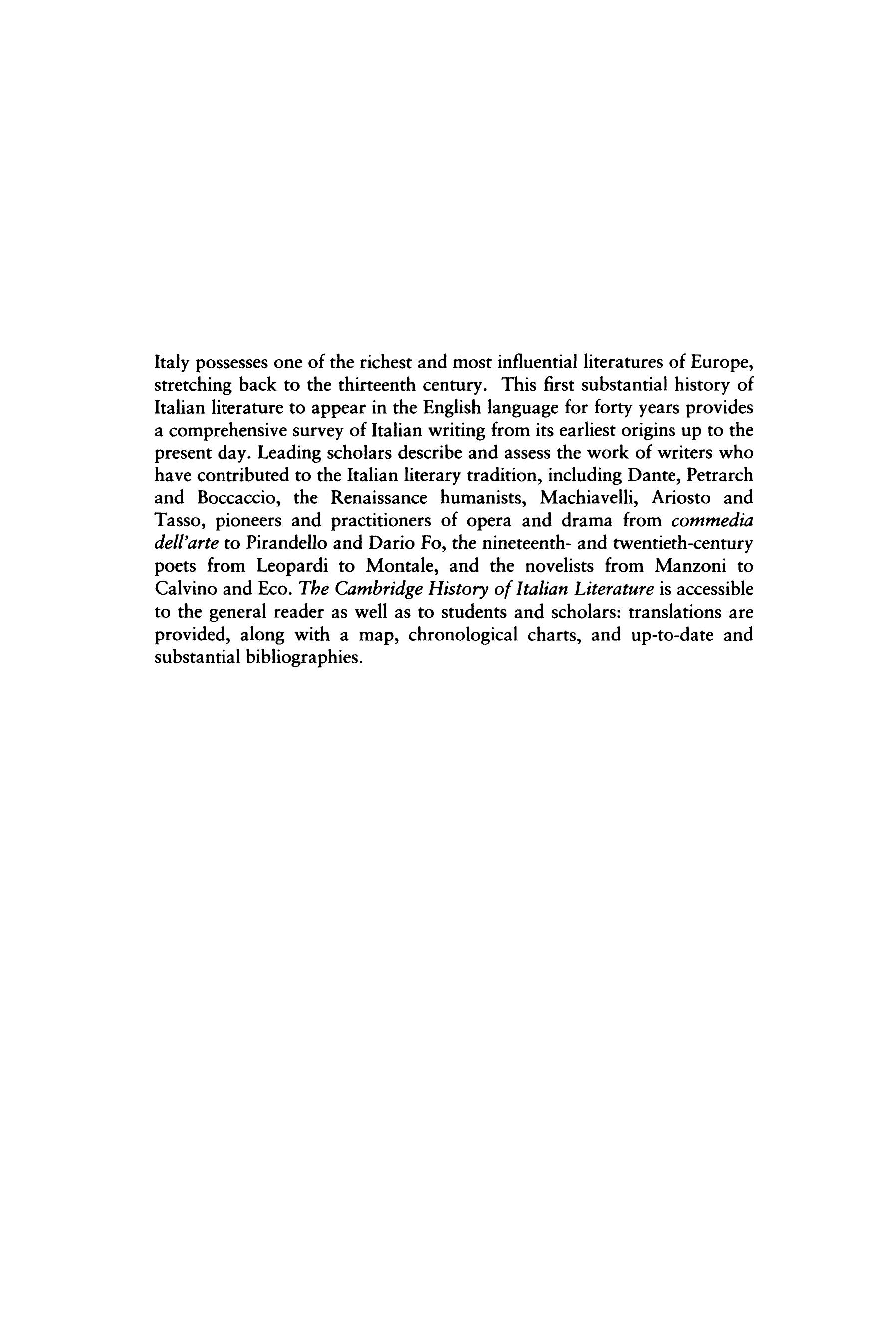 The Cambridge History of Italian Literature by Peter Brand Lino Pertile (eds.)