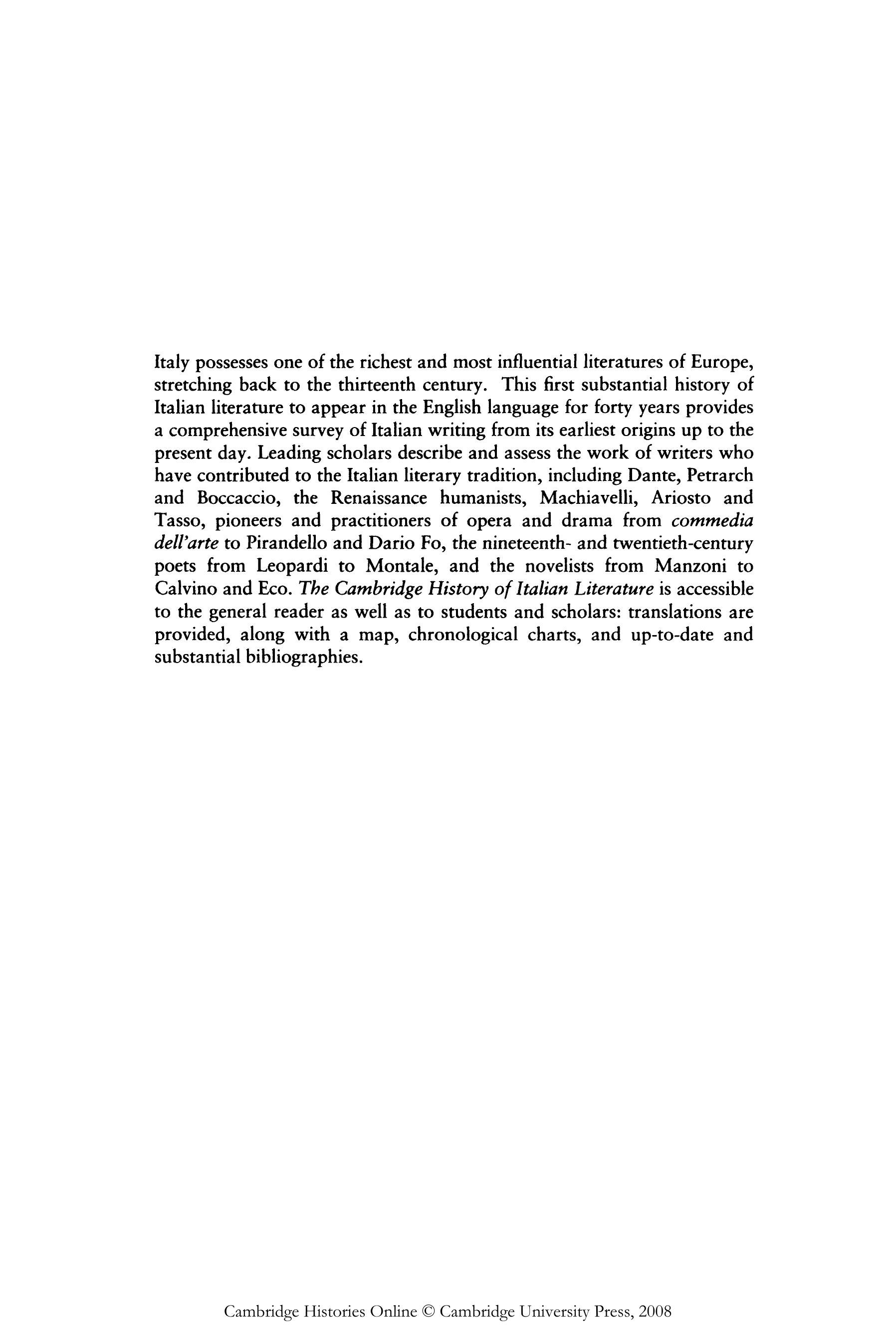 The Cambridge History of Italian Literature by Peter Brand