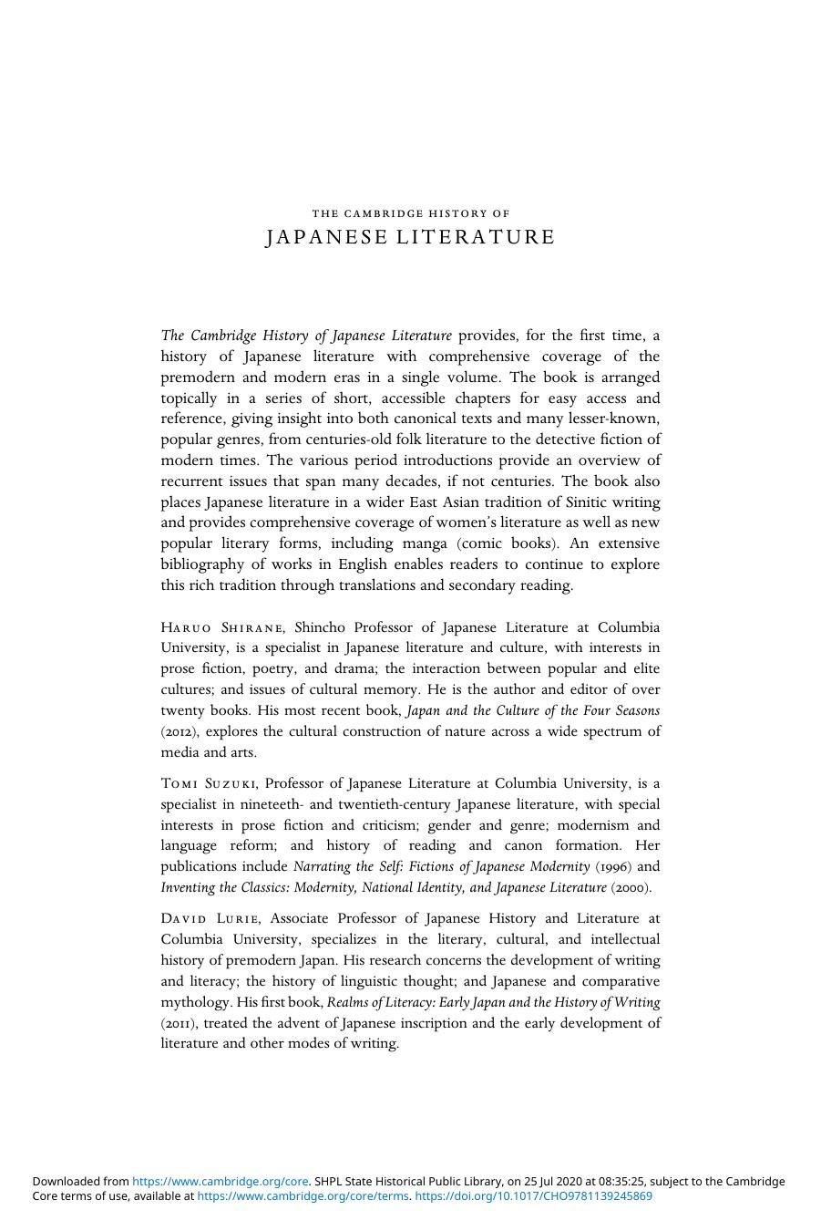 The Cambridge History of Japanese Literature by Unknown