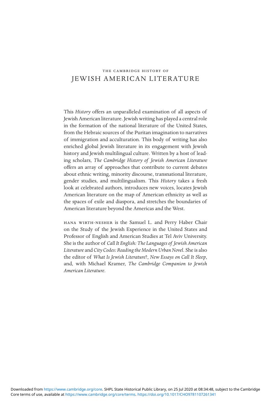 The Cambridge History of Jewish American Literature by Unknown