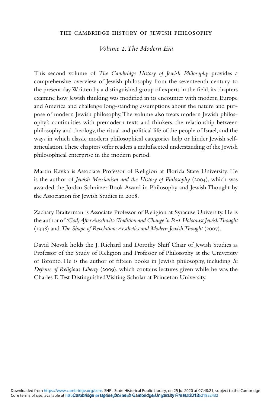 The Cambridge History of Jewish Philosophy, Volume 2 by kshobana