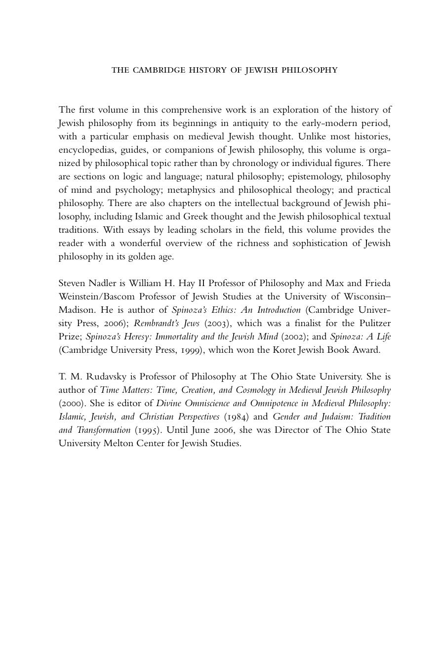 The Cambridge History of Jewish Philosophy: From Antiquity through the Seventeenth Century (Volume 1) by Steven Nadler Tamar M. Rudavsky