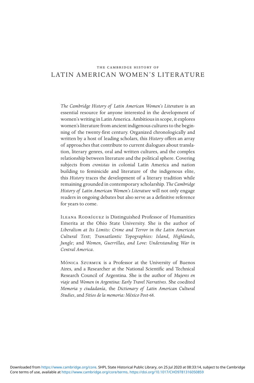 The Cambridge History of Latin American Women's Literature by Unknown