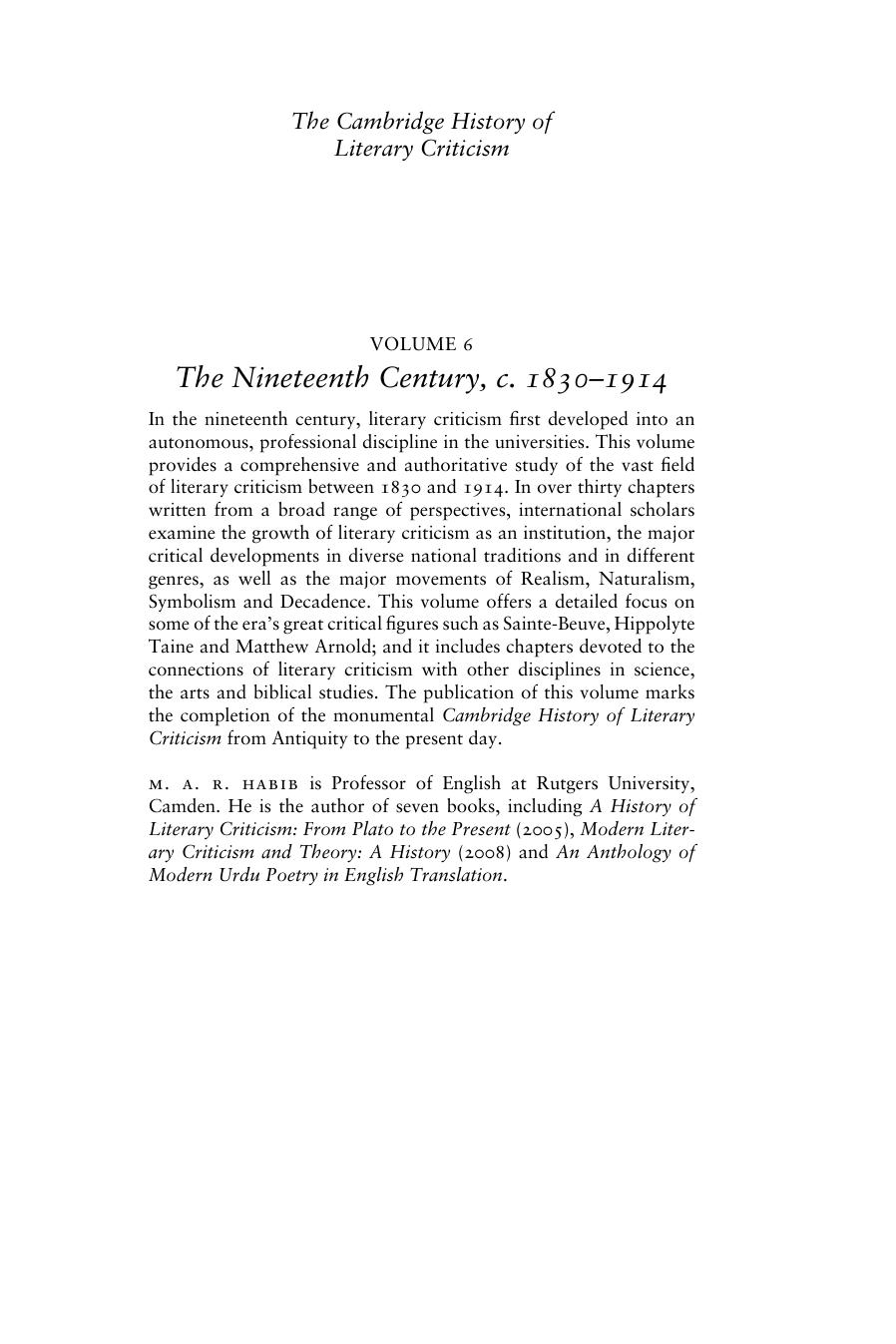 The Cambridge History of Literary Criticism: Volume 6, The Nineteenth Century, c.1830-1914 by Unknow