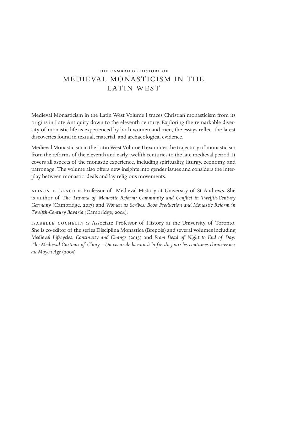 The Cambridge History of Medieval Monasticism in the Latin West by Alison Beach; Isabelle Cochelin