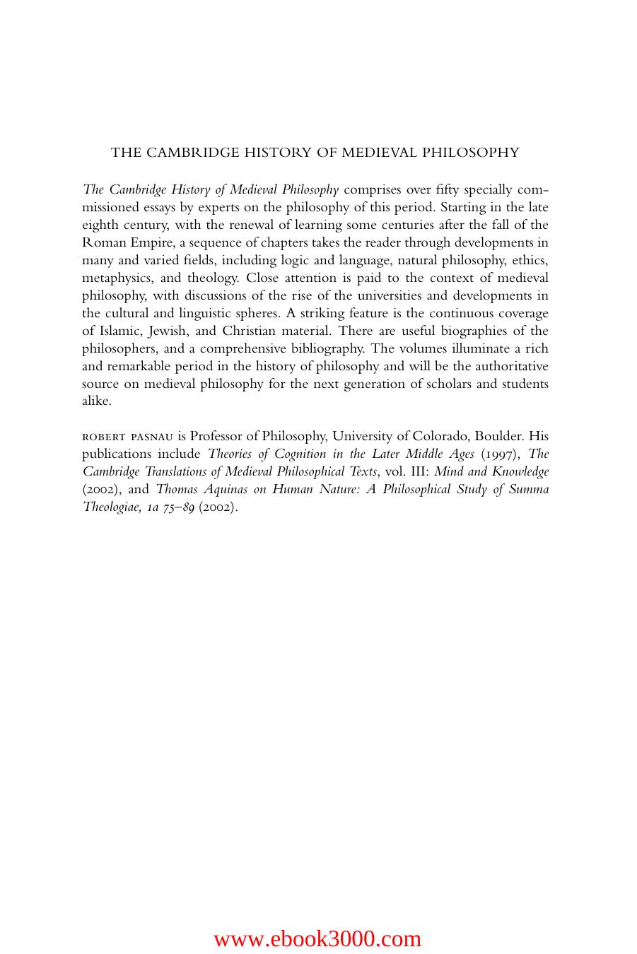 The Cambridge History of Medieval Philosophy Vol. 1 by Unknow