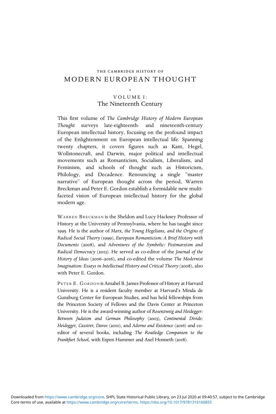 The Cambridge History of Modern European Thought, Volume 1 by Unknown