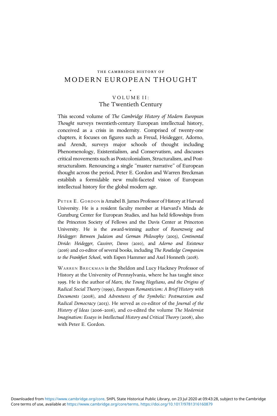 The Cambridge History of Modern European Thought, Volume 2 by Unknown