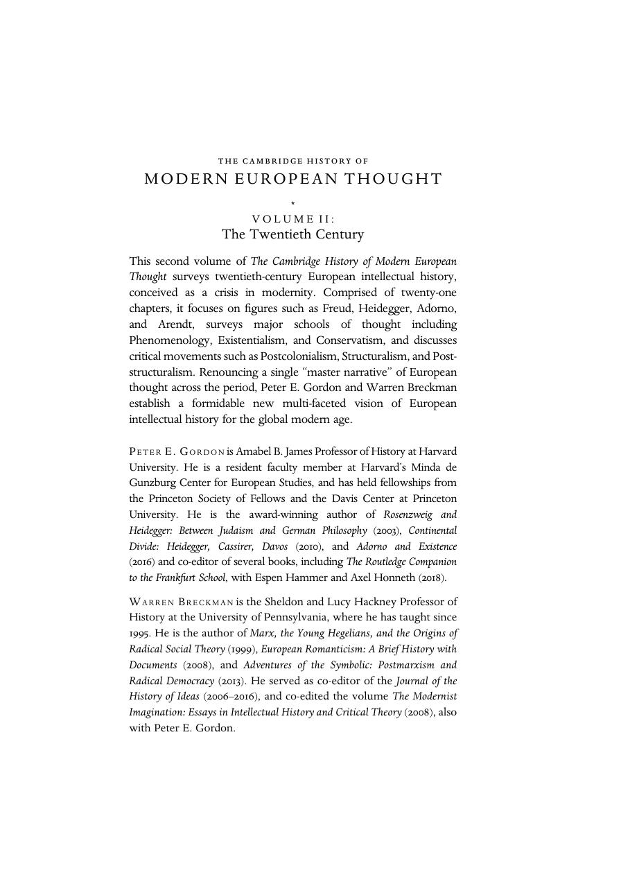 The Cambridge History of Modern European Thought, Volume 2: The Twentieth Century by Peter E. Gordon (editor) Warren Breckman (editor)