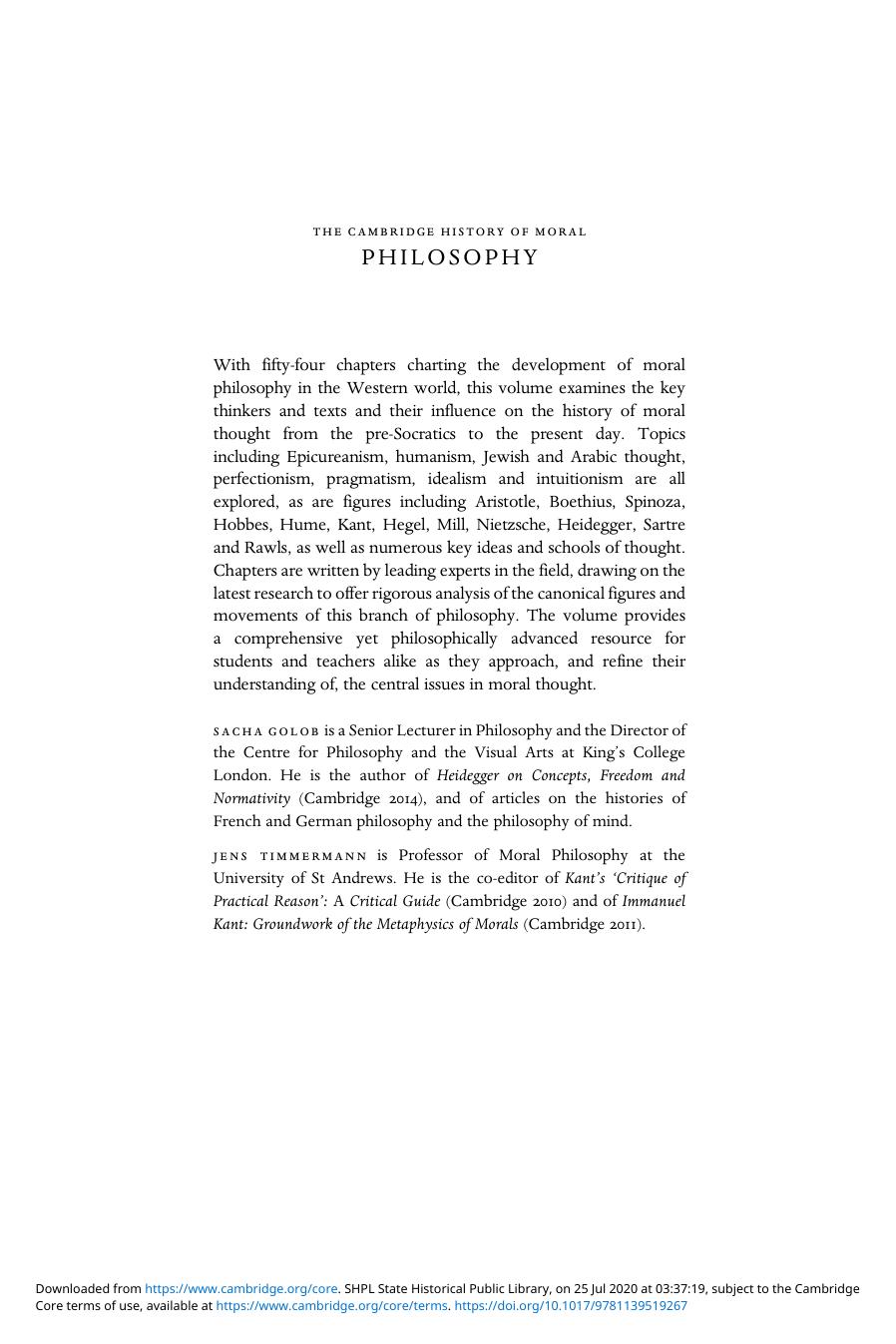 The Cambridge History of Moral Philosophy by Unknown