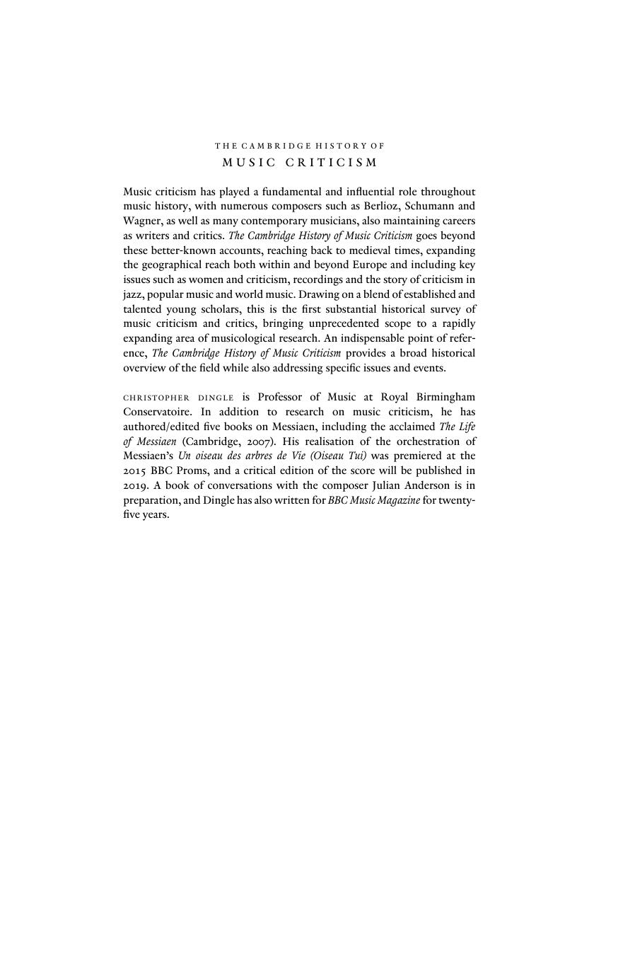 The Cambridge History of Music Criticism by Christopher Dingle