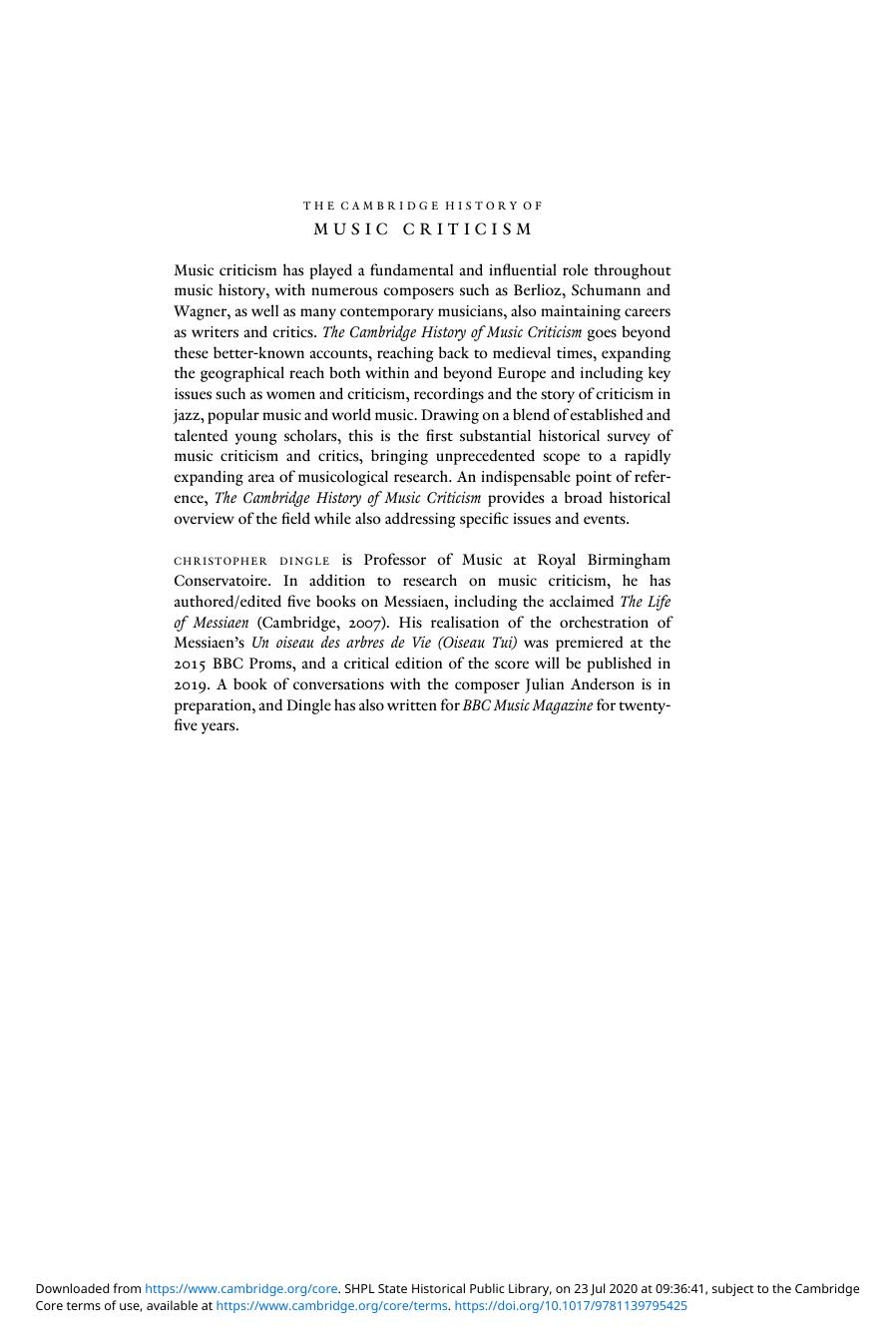 The Cambridge History of Music Criticism by Unknown