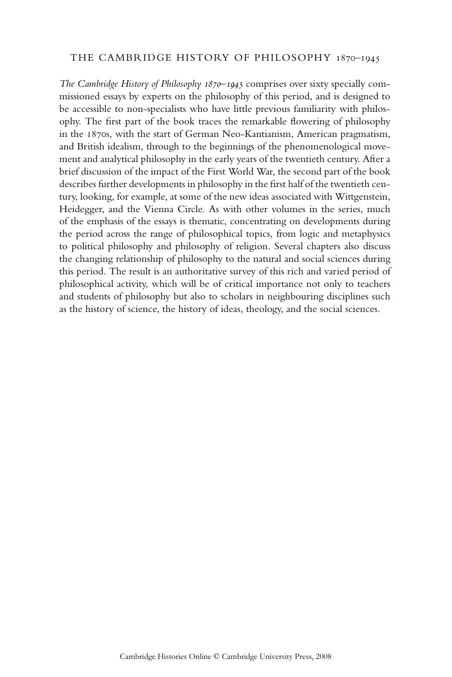 The Cambridge History of Philosophy 1870-1945 by Thomas Baldwin