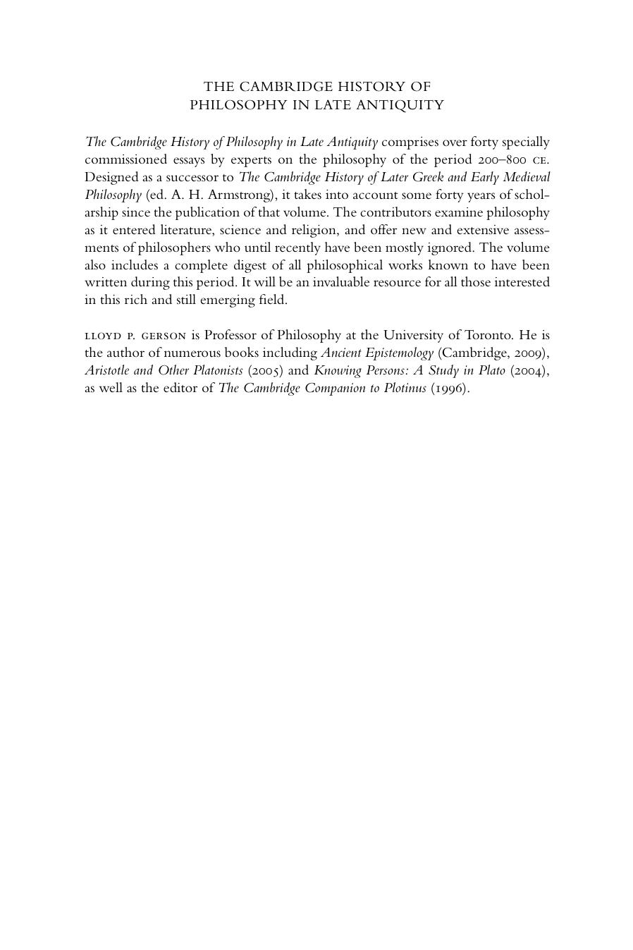 The Cambridge History of Philosophy in Late Antiquity, Volume 1 by Unknown