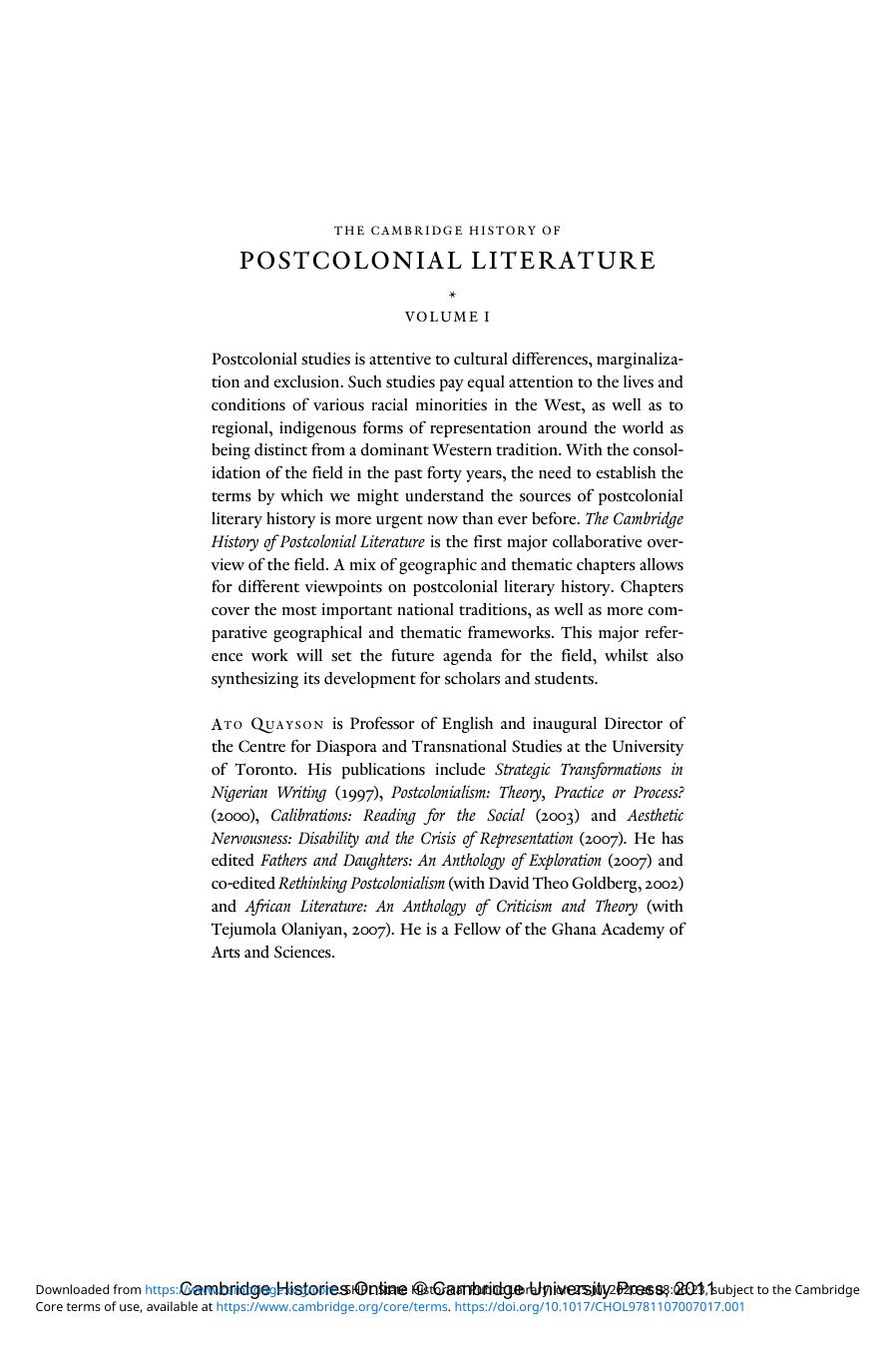 The Cambridge History of Postcolonial Literature, Volume 1 by Unknown