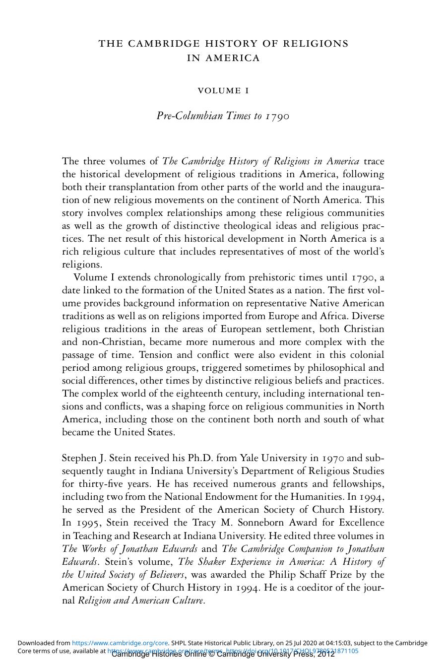 The Cambridge History of Religions in America, Volume 1 by Unknown