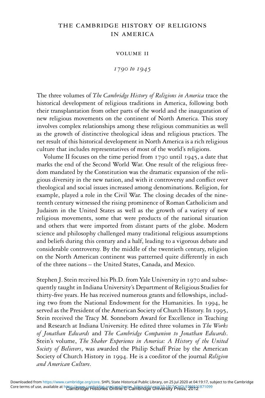 The Cambridge History of Religions in America, Volume 2 by Unknown
