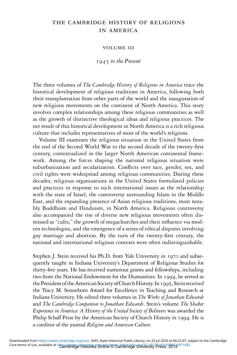 The Cambridge History of Religions in America, Volume 3 by Unknown
