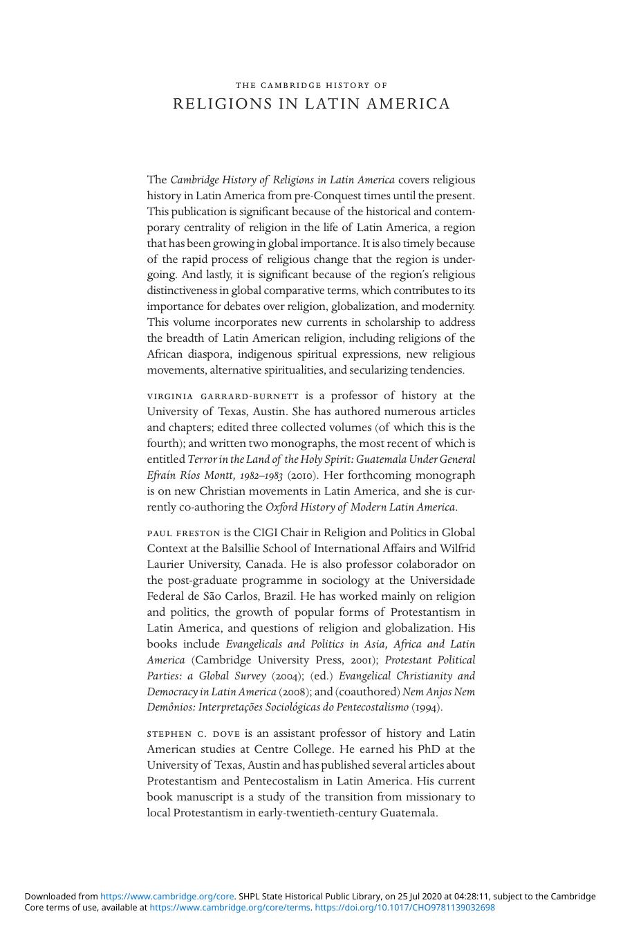 The Cambridge History of Religions in Latin America by Unknown