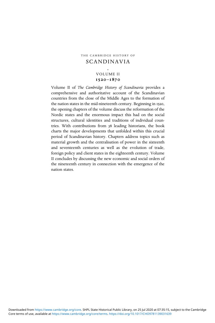 The Cambridge History of Scandinavia, Volume 2 by Unknown