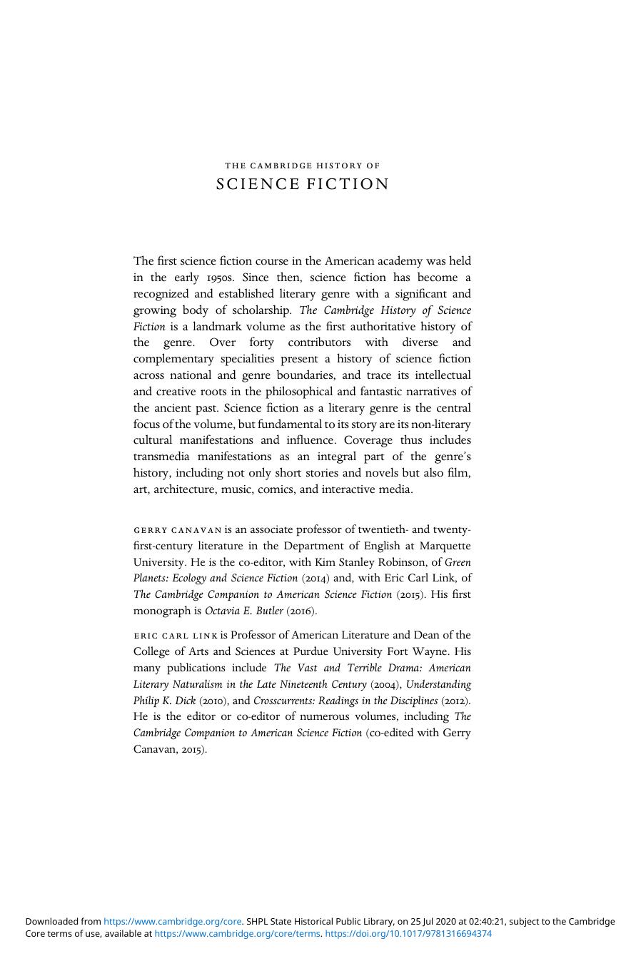 The Cambridge History of Science Fiction by Unknown