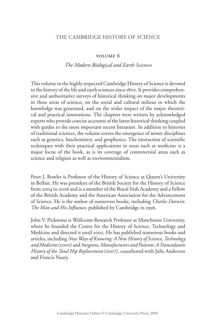 The Cambridge History of Science: Volume 6, Modern Life and Earth Sciences by Peter J. Bowler John V. Pickstone