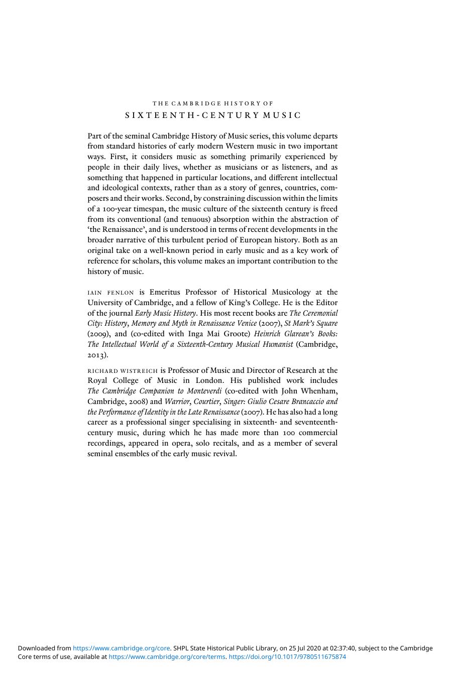 The Cambridge History of Sixteenth-Century Music by Unknown