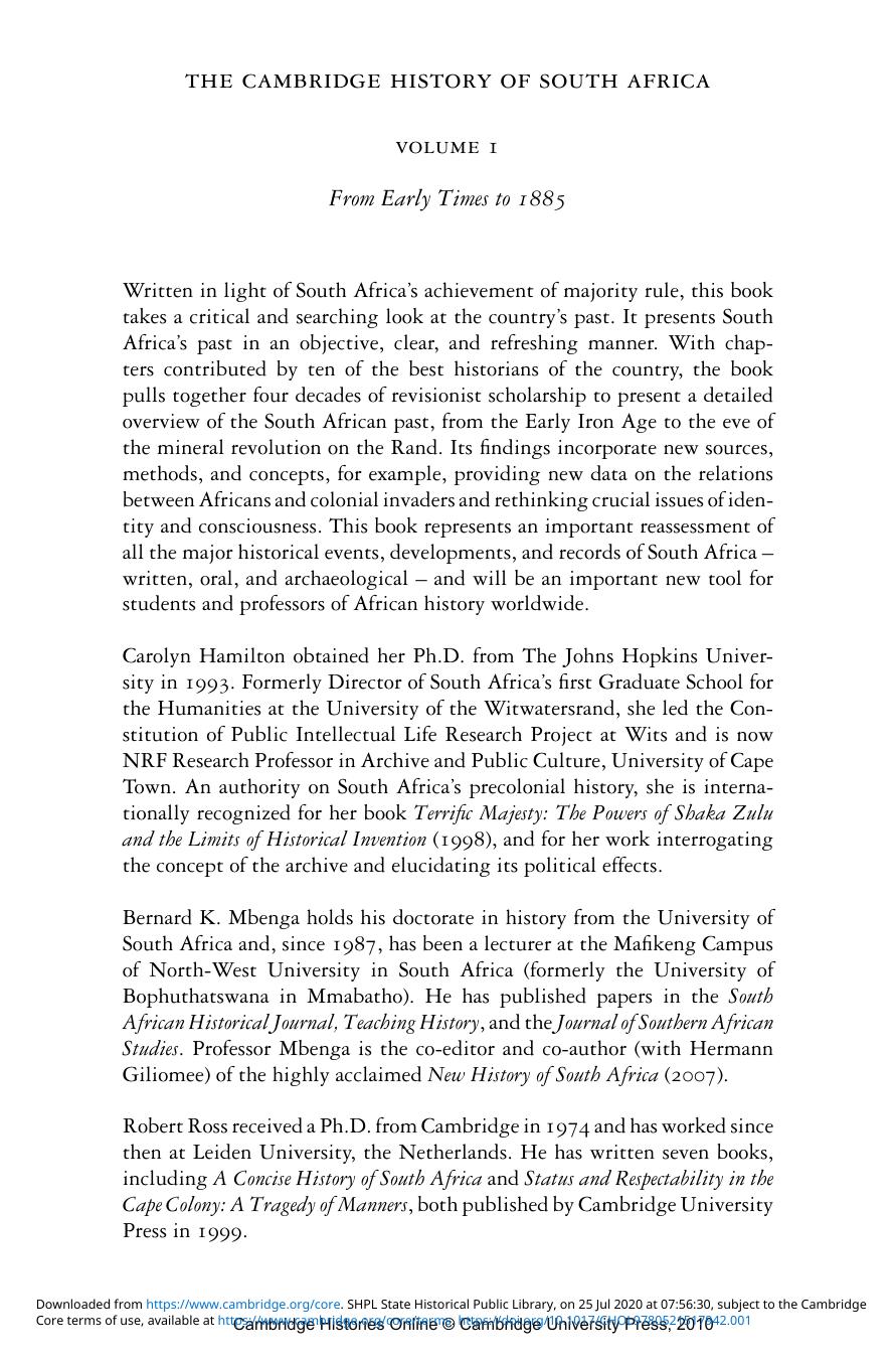 The Cambridge History of South Africa, Volume 1 by s113