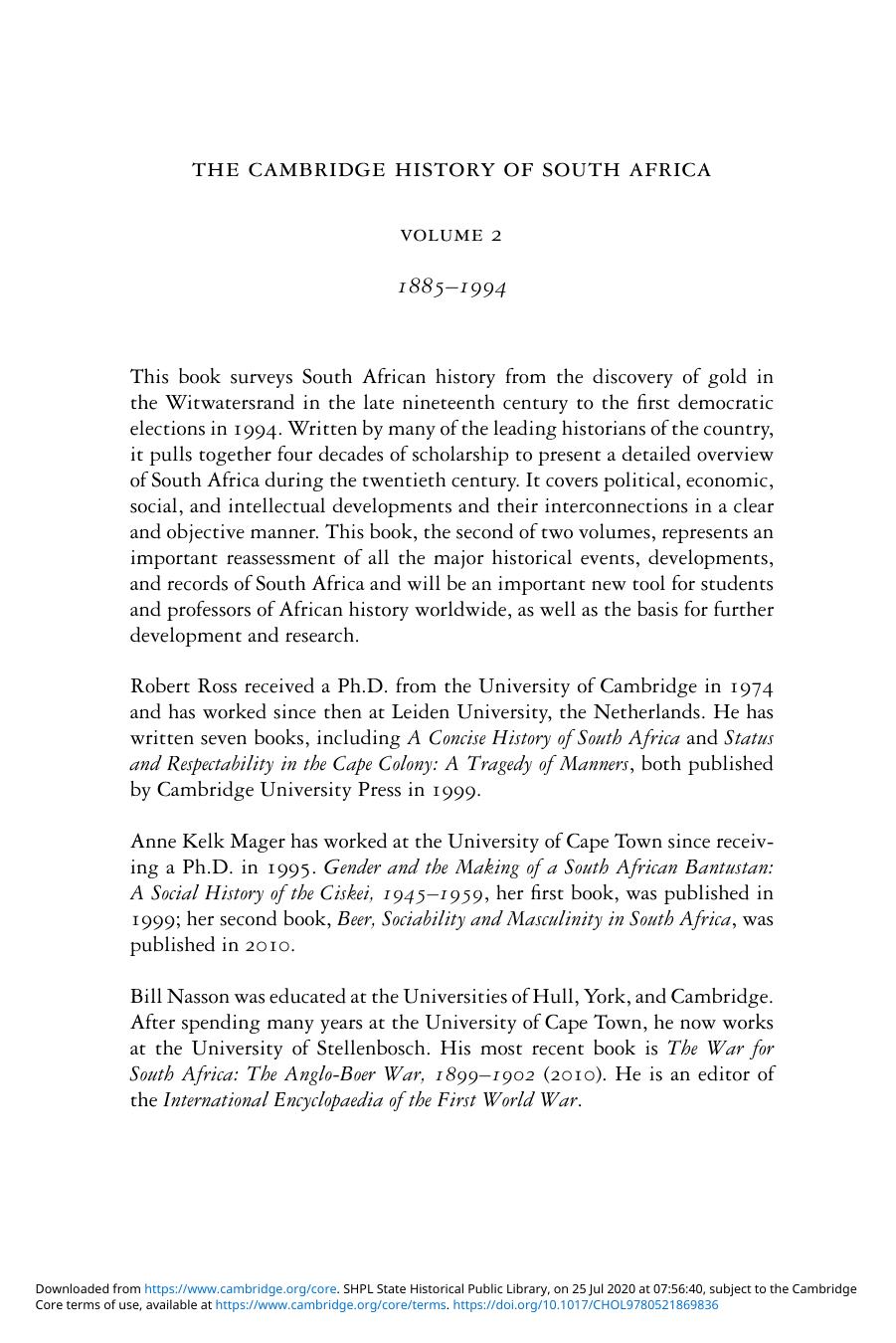 The Cambridge History of South Africa, Volume 2 by Unknown