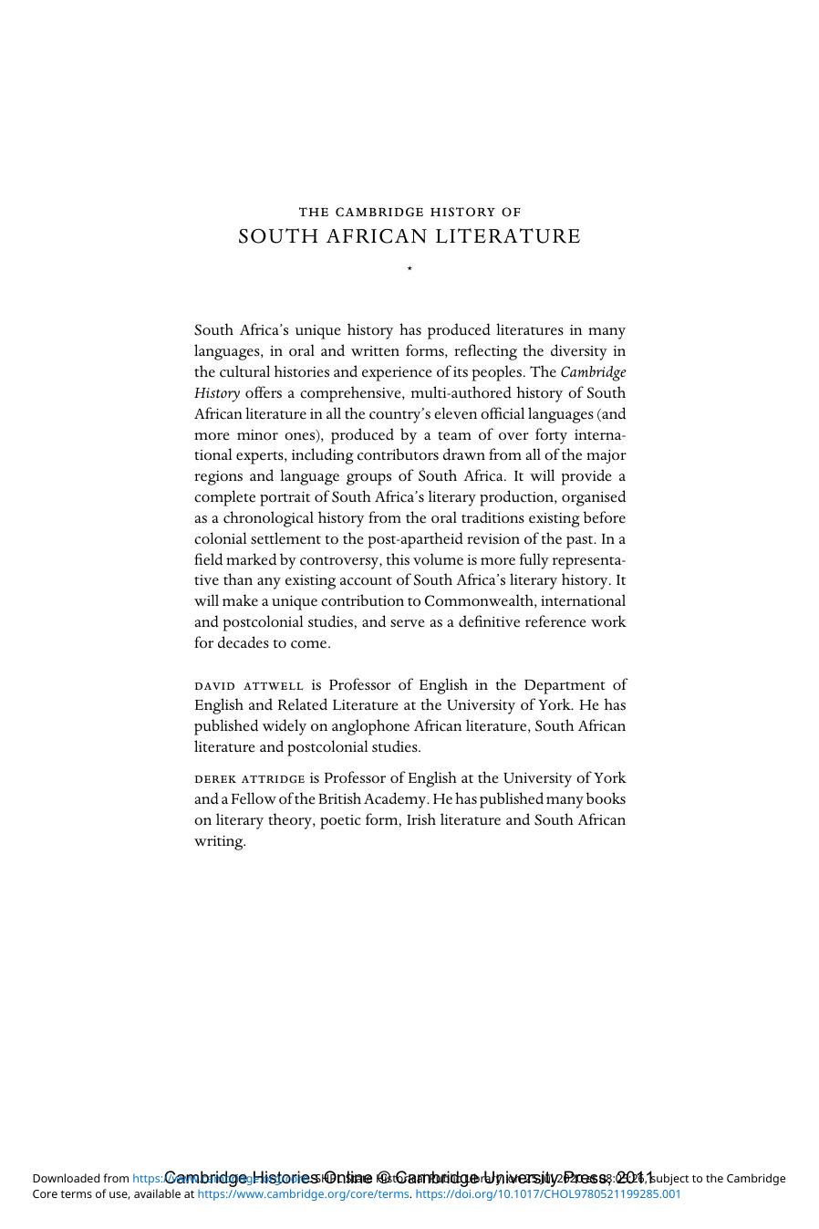 The Cambridge History of South African Literature by Unknown