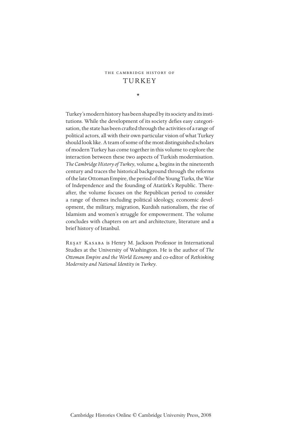 The Cambridge History of Turkey: Volume 4, Turkey in the Modern World by Resat Kasaba