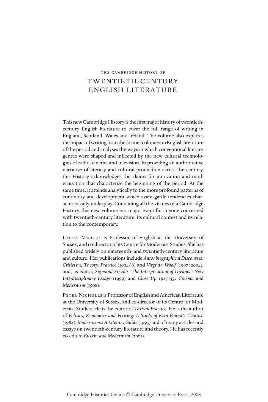 The Cambridge History of Twentieth-Century English Literature (The New Cambridge History of English Literature) by Laura Marcus Peter Nicholls