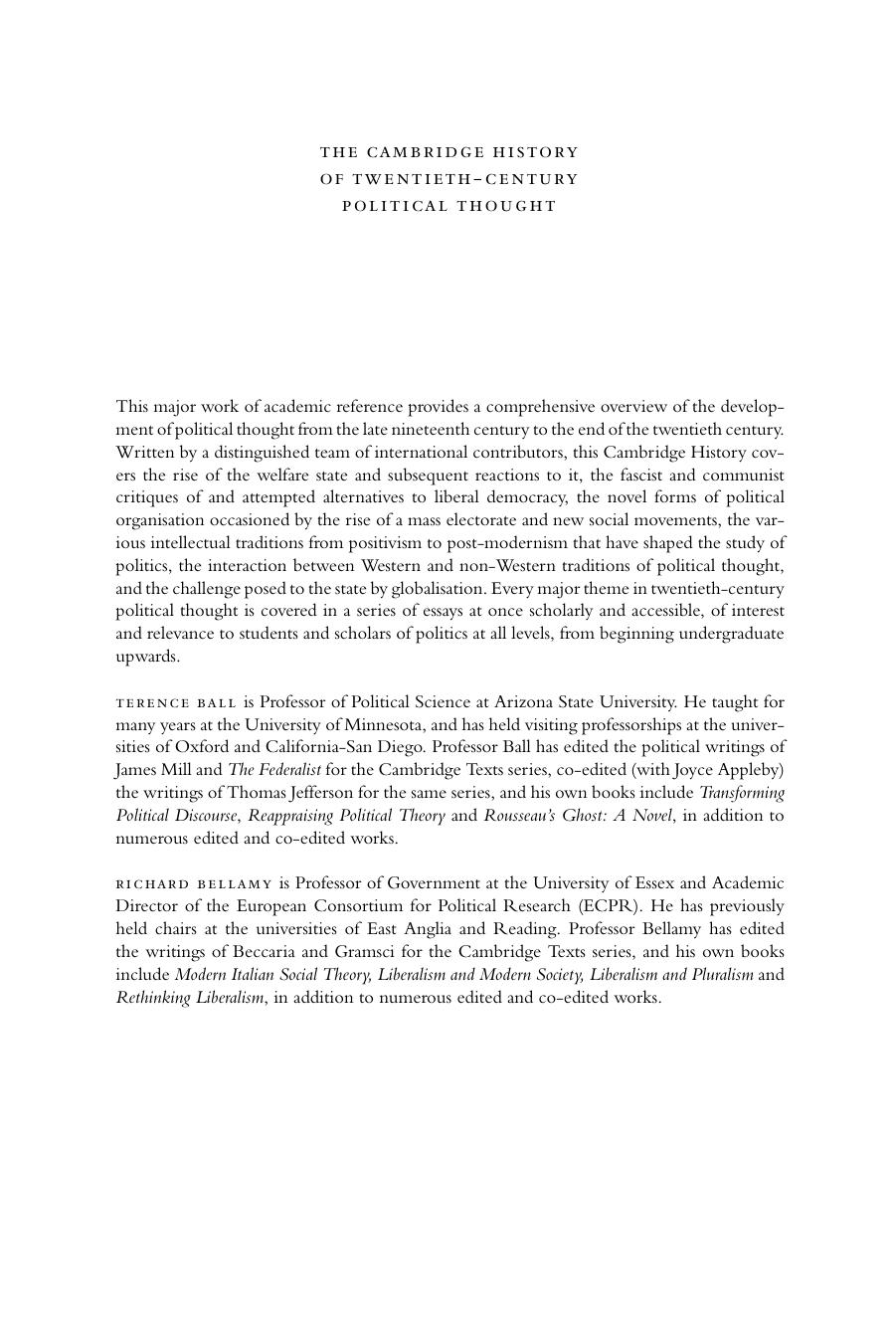 The Cambridge History of Twentieth-Century Political Thought by Terence Ball; Richard Bellamy