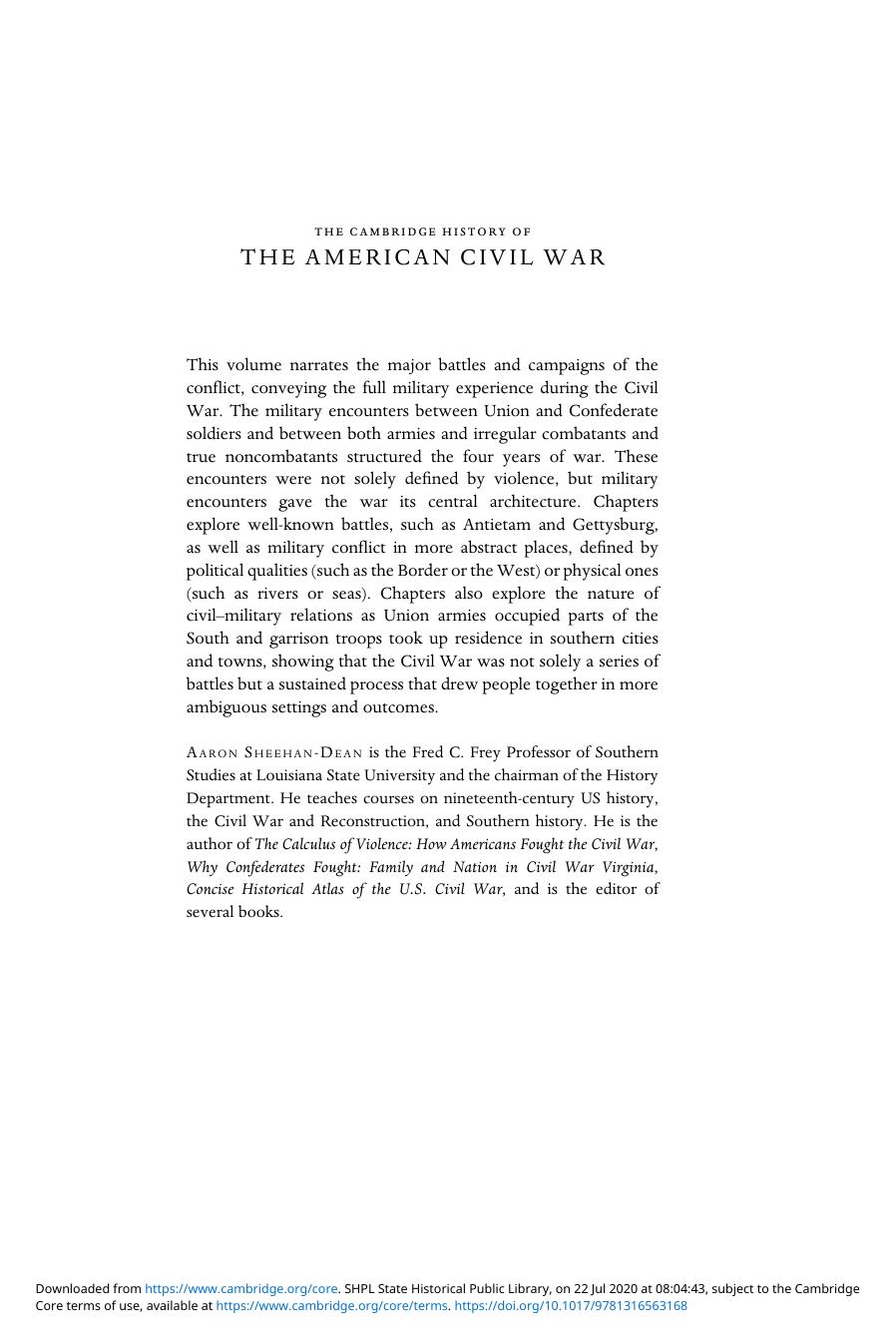 The Cambridge History of the American Civil War. Volume 1 by Unknown